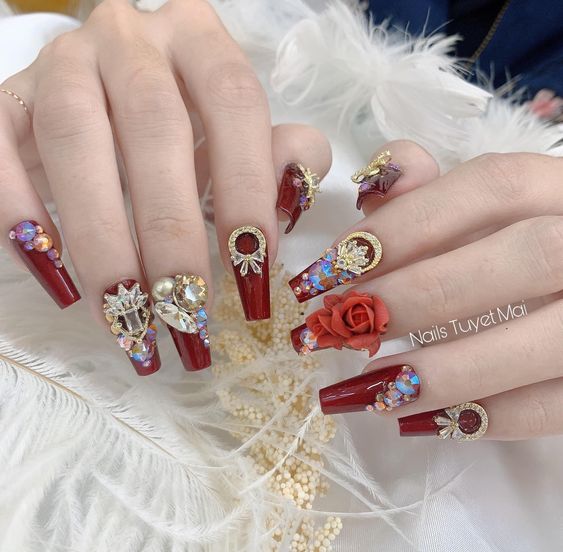 Nails đính đá Hàn Quốc  Sơn Gel màu đỏ đặc biệt  YouTube