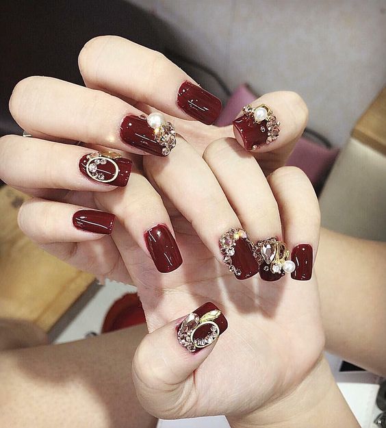 bộ móng tay giả nail box màu đỏ đính đá thiết kế kèm keo  Shopee Việt Nam
