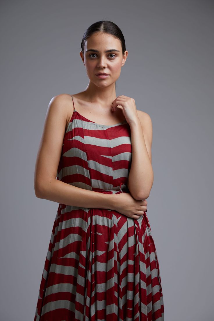 Red &amp; Beige Stripe Dress in 2022 | Striped dress, Dresses, Stripe