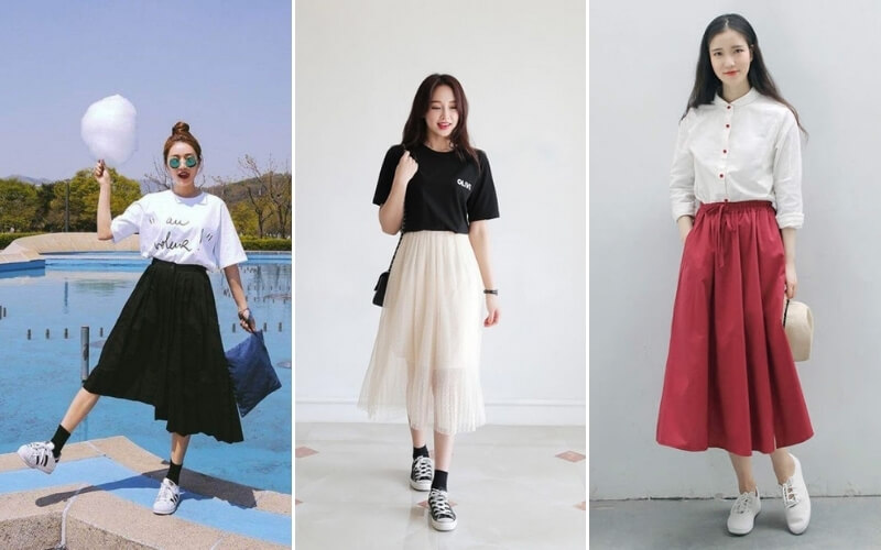 13 Style Mặc Váy đi Giày Thể Thao Năng động Cá Tính  SaigonSneaker
