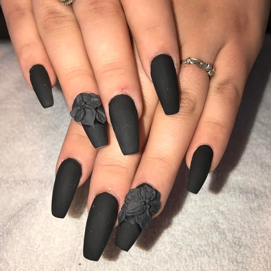 GALAXY NAILS - 3D Black on black matte nails #3d #instahappy...