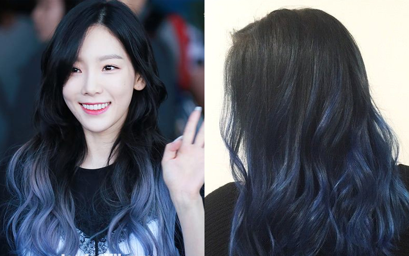 Tóc dài xoăn ombre xanh đen