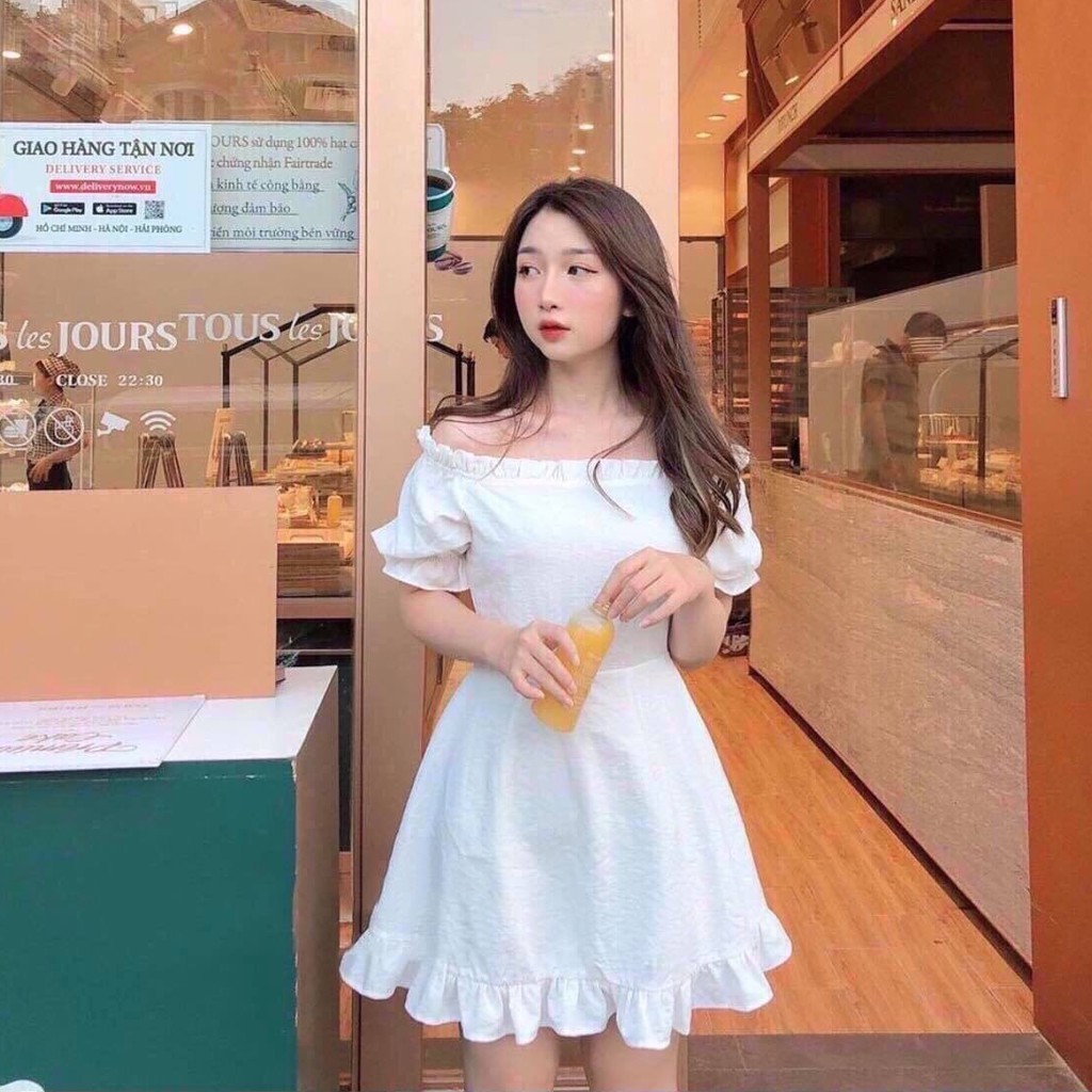 Váy Đầm Nữ Dáng Xòe Đồng Hồ Cát Màu Trắng Thời Trang 