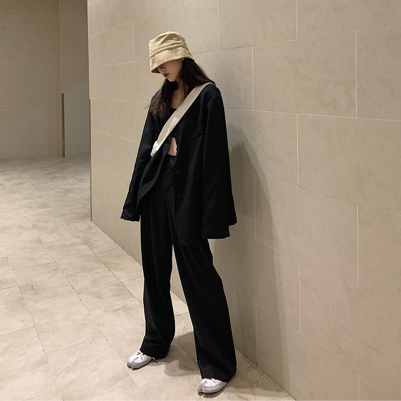 Set blazer + quần ống rộng đen form rộng | Shopee Việt Nam