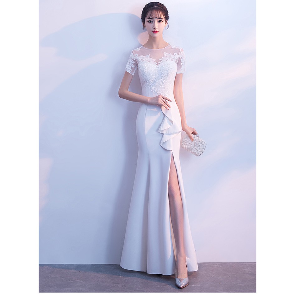 Váy dạ hội màu trắng nhẹ nhàng | Shopee Việt Nam