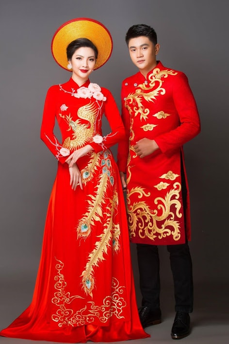 10+ mẫu áo dài cưới cặp tông xuyệt tông cho cô dâu chú rể - Hoài Giang shop