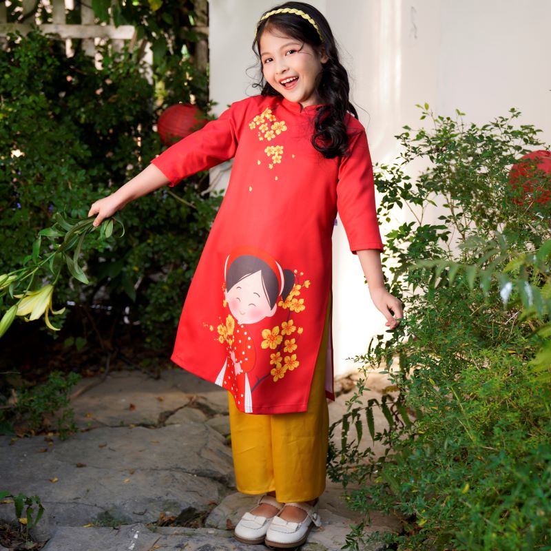 Áo dài tết cách tân màu đỏ cho bé gái, bé trai Econice G2. Size váy trẻ em 3, 4, 5, 6, 7, 8, 9, 10, 11, 12 tuổi | Shopee Việt Nam