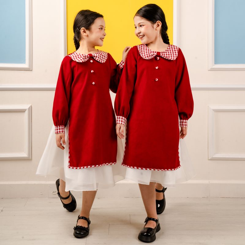 Áo dài tết cách tân màu đỏ cho bé gái, bé trai Econice G1. Size váy trẻ em 3, 4, 5, 6, 7, 8, 9, 10, 11, 12 tuổi - Đầm bé gái | BiBiOne.vn